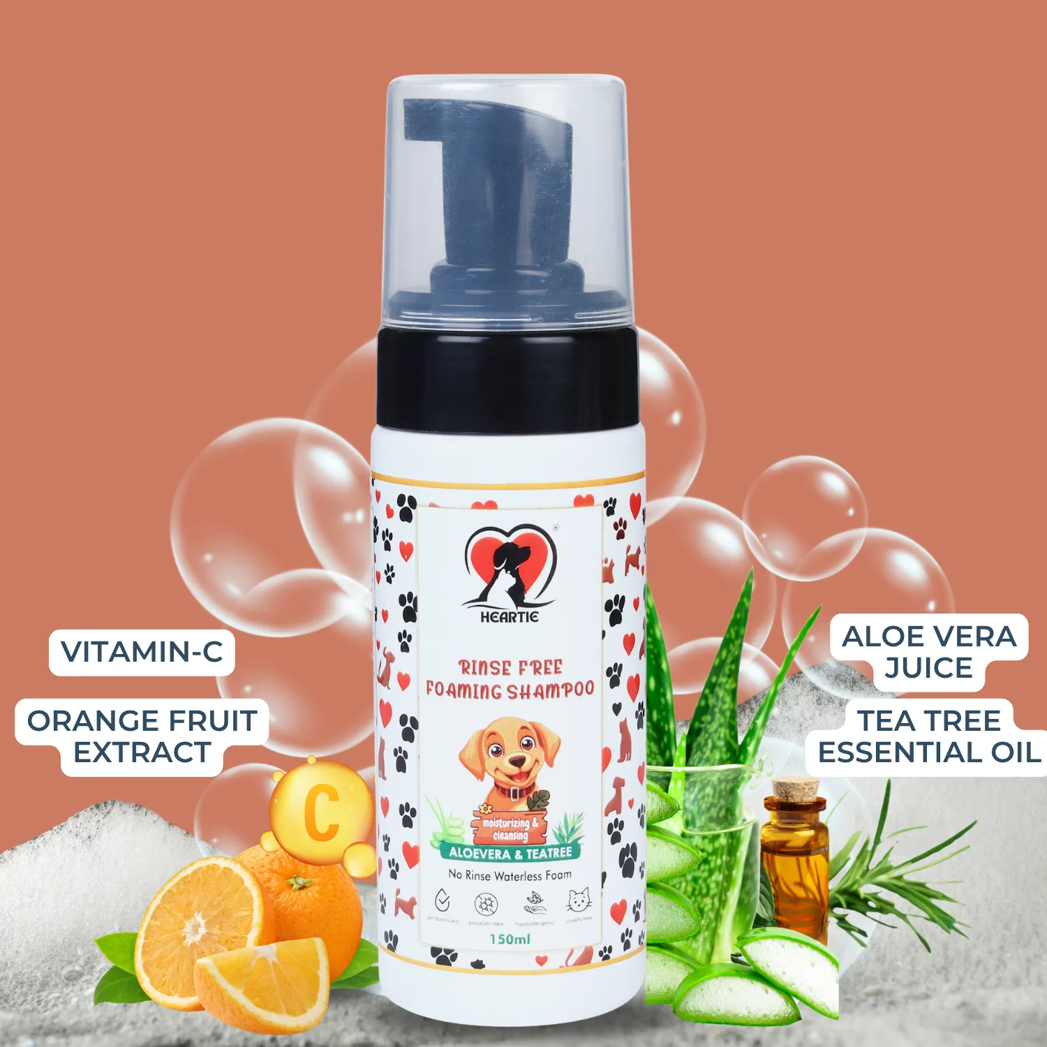 HEARTIE Rinse-Free Foaming Shampoo for Dogs & Cats